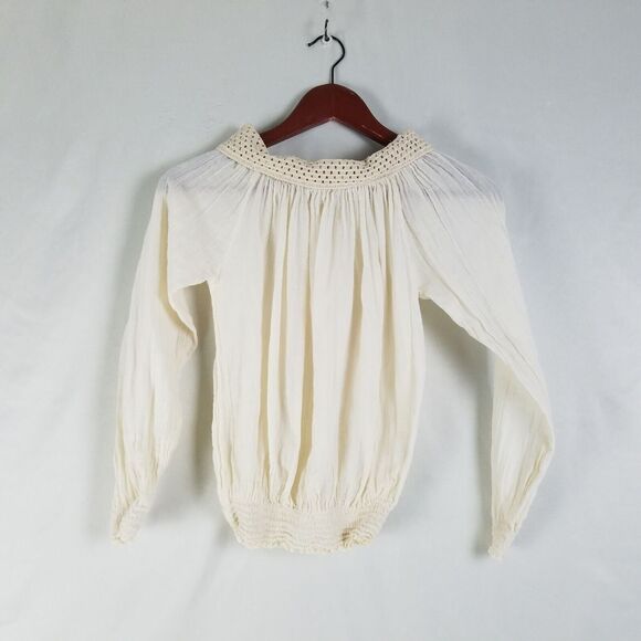 Elan Shirt Juniors Small Ivory Smocked Top Sheer Long Sleeve Pleated‎ Blouse - Picture 1 of 11